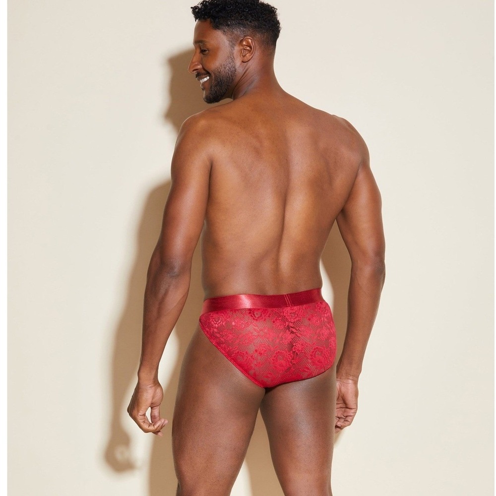Cosabella Mens Red Floral Lace Brief Satin Waistband Underwear New